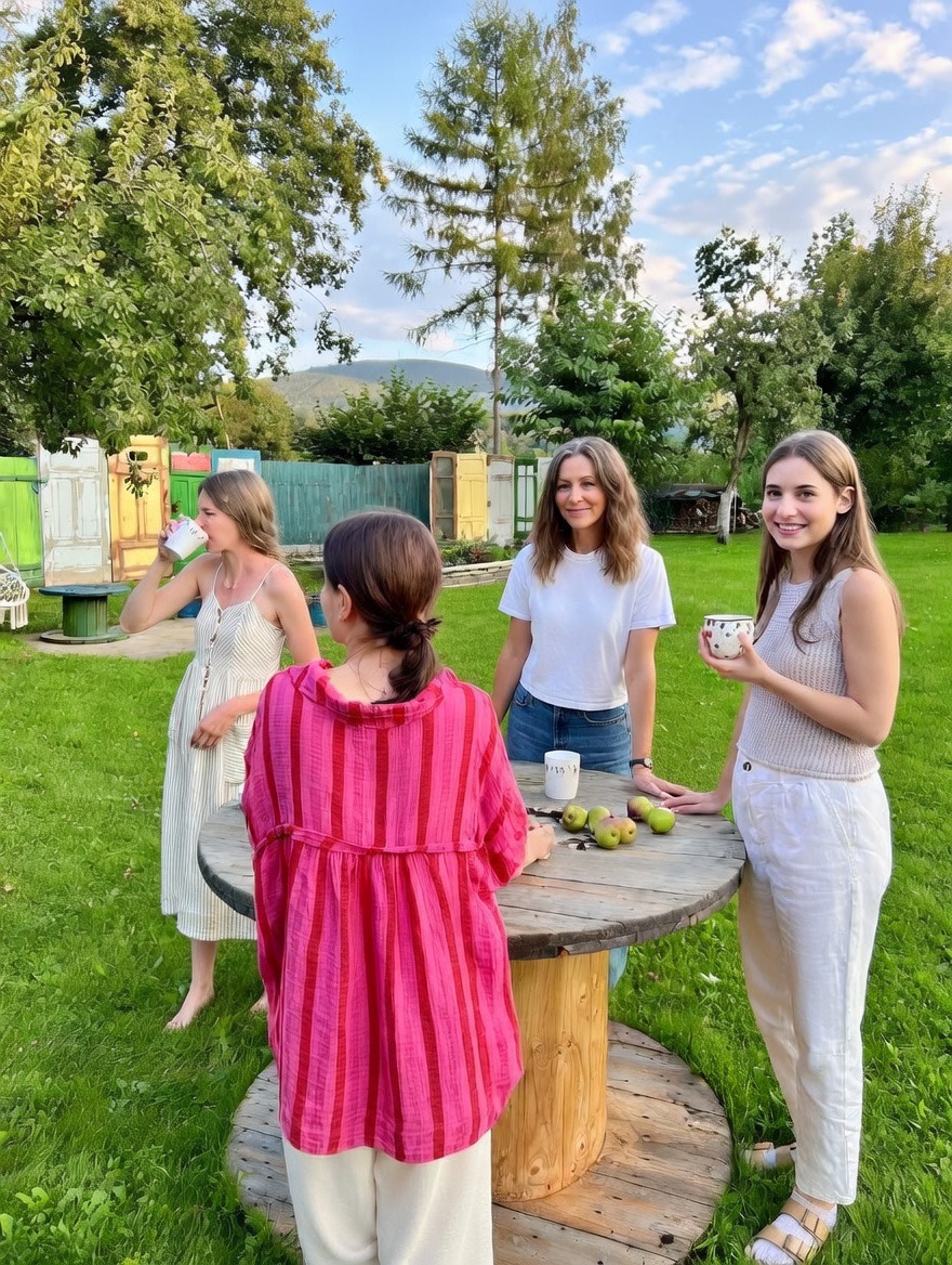 Grupa kobiet na zielonym podwórku